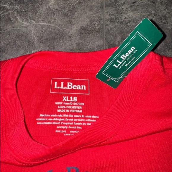 L.L. Bean Red Long Sleeve Shirt Kids Size XL 18 NWT - Picture 3 of 3